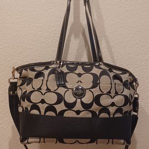 Coach Black on Gray Signature C Stripe Large Diaper Bag w Crossbody Strap F17443